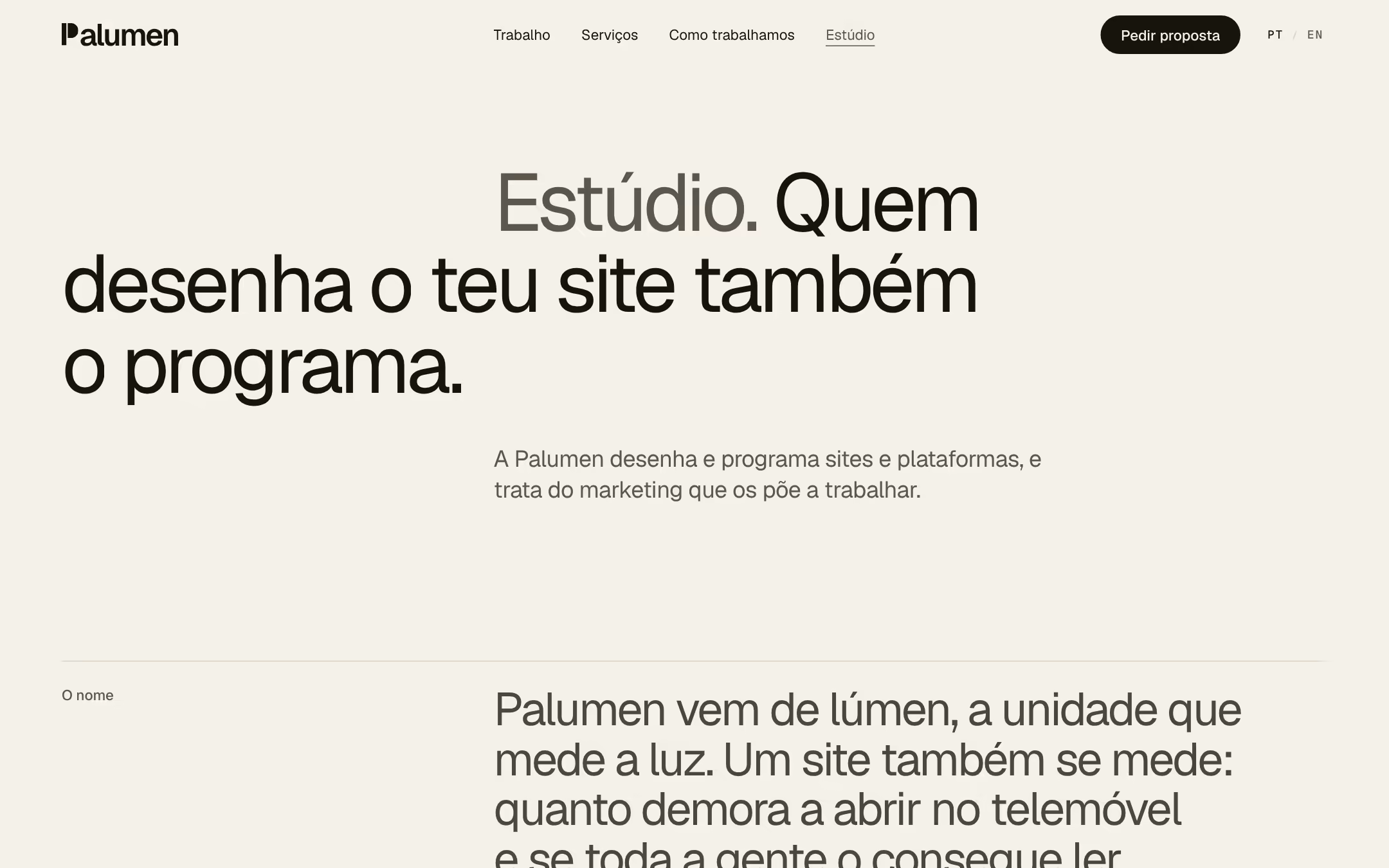 Topo da página do Estúdio a 1440 px, com o título em Geist e a etiqueta em Geist Mono