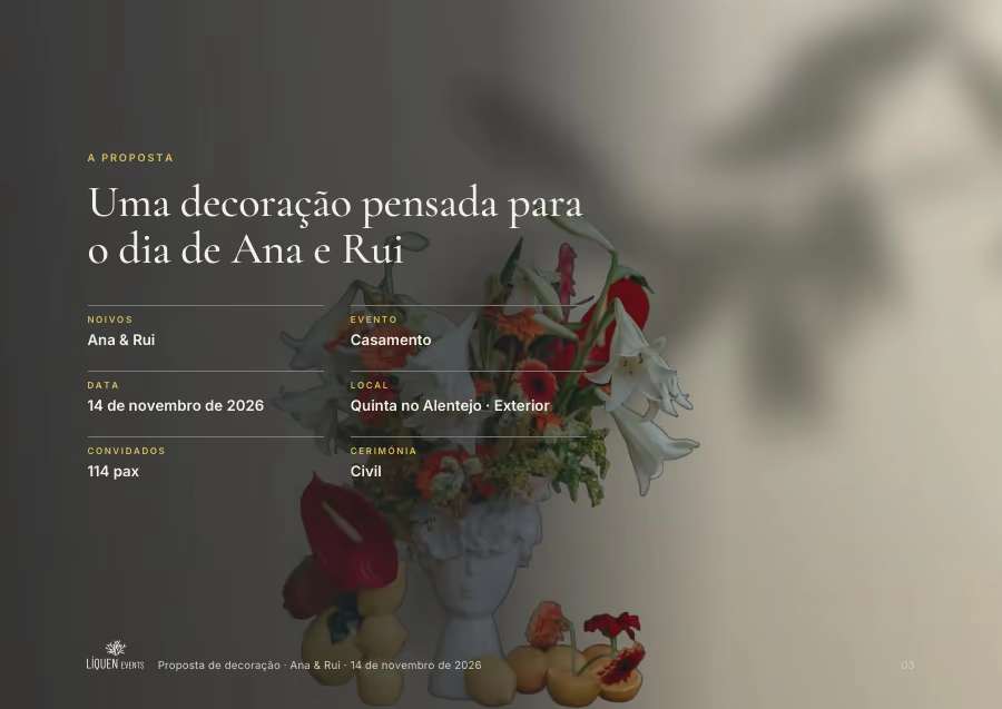 The proposal page, with the event details