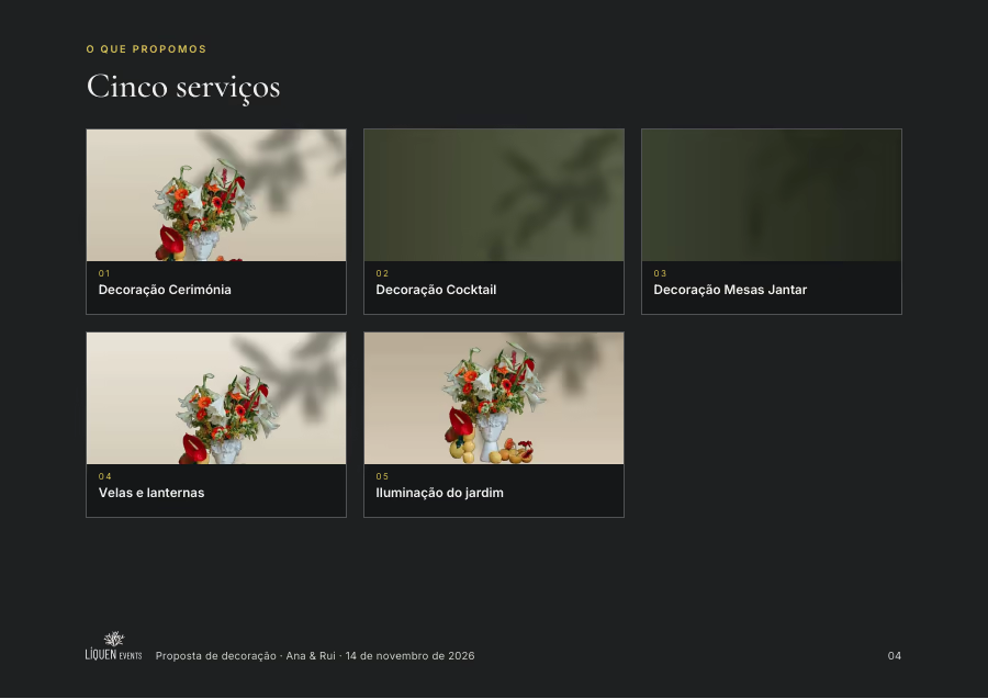 The proposed services page, with a photo for each service